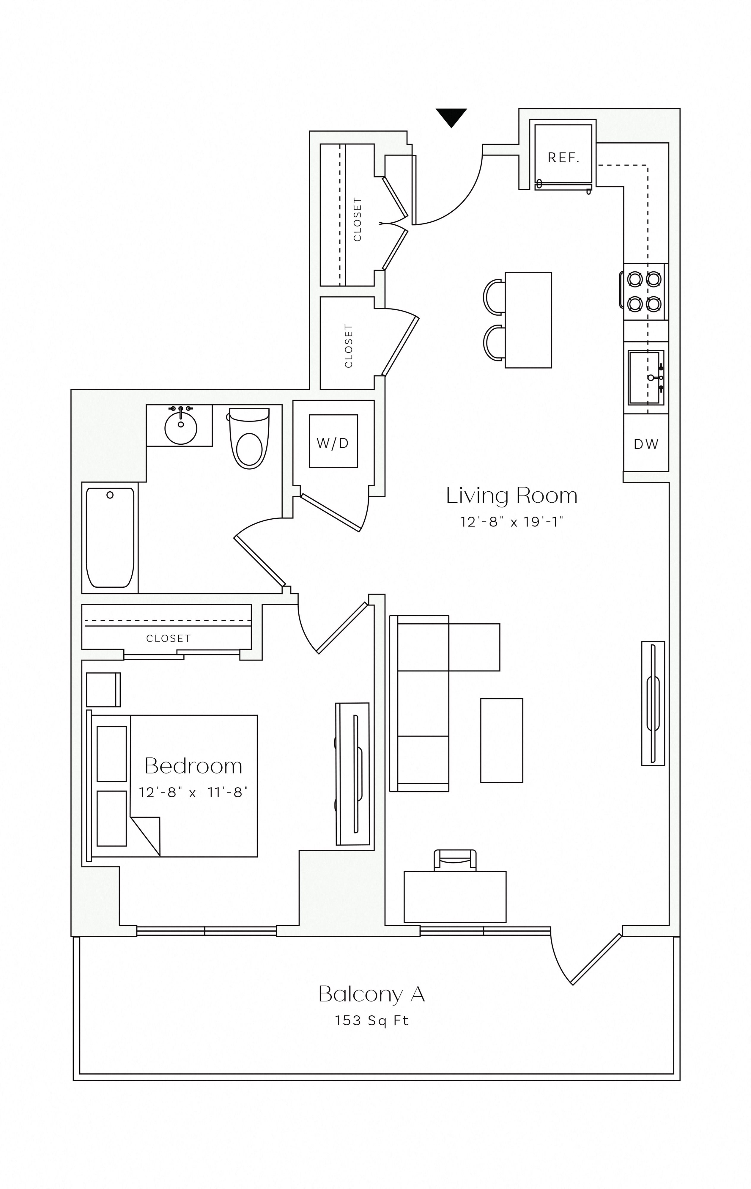 1 Bedroom 1 Bath floor plan